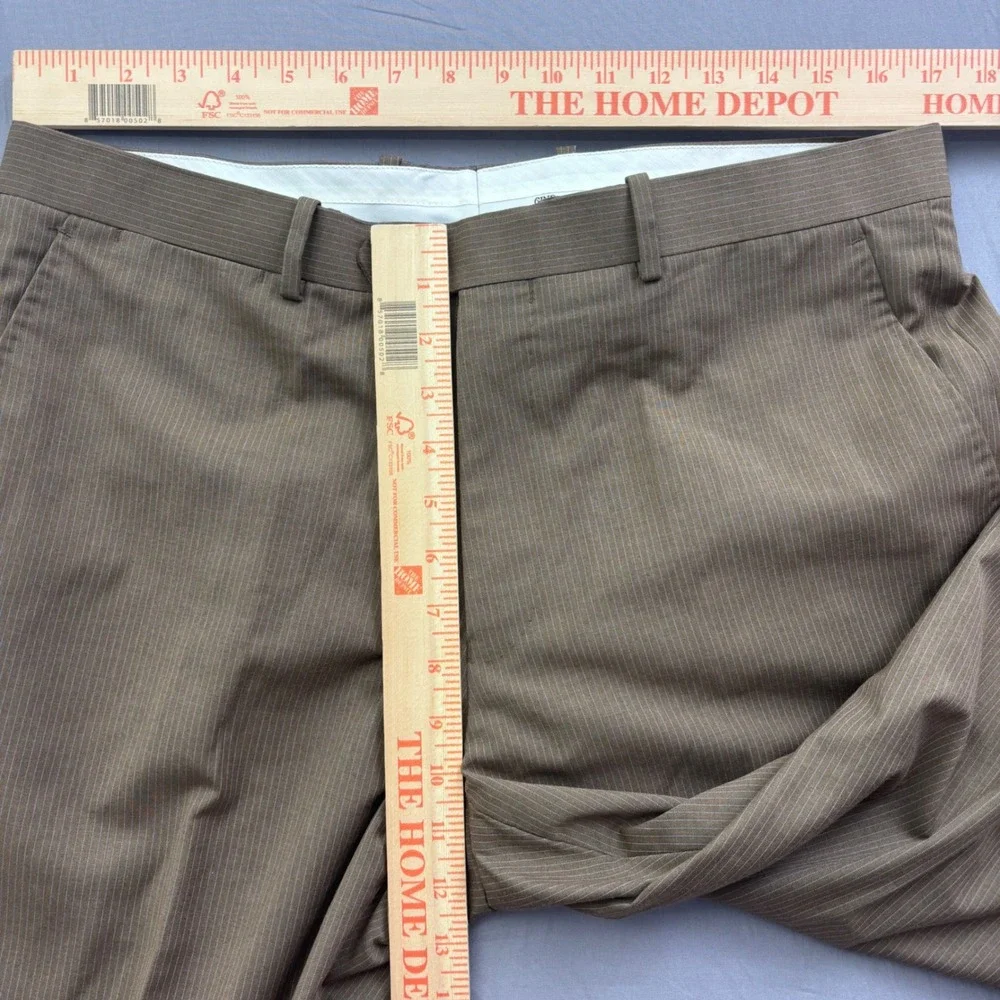 Gino Valentino Mens Brown Pinstripe Dress Pants Cuffed Flat Front Trousers 36R